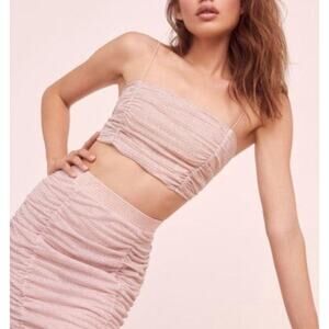 For Love & Lemons Club Rhinestone Diamond Bandeau Crop Top S Pink Glam Party